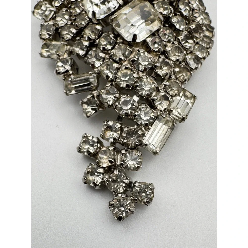 Vintage Rhinestone Brooch Clear Sparkly Baguette Pin